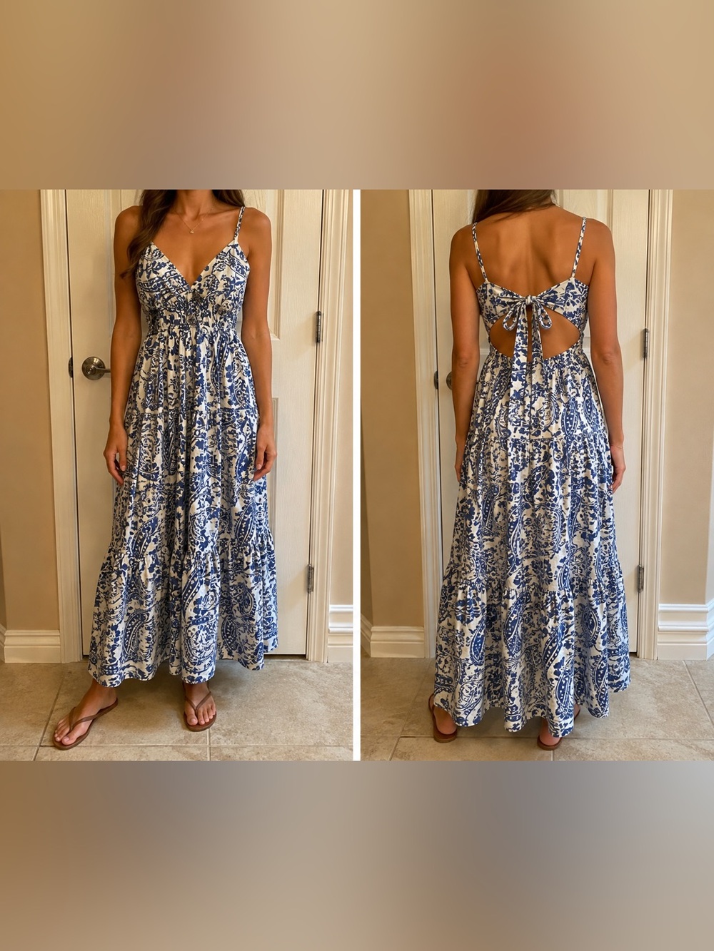 Meet Me in Santorini blue and white embroidered maxi dress M